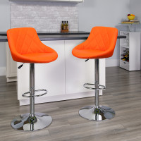 Flash Furniture Contemporary Orange Vinyl Bucket Seat Adjustable Height Bar Stool with Chrome Base CH-82028A-ORG-GG
